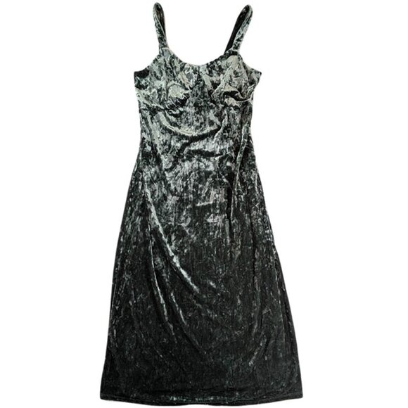 Jessica Simpson Midi Dress Womens L Green Velvet Whimsigoth Fairy Babydoll NEW - Picture 1 of 12